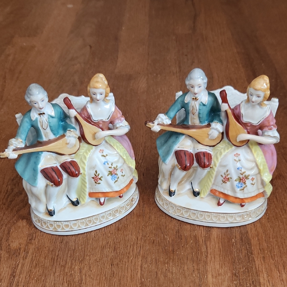 Vintage Hinode Occupied Japan Porcelain Figurines Musical Couple, Set Of Two